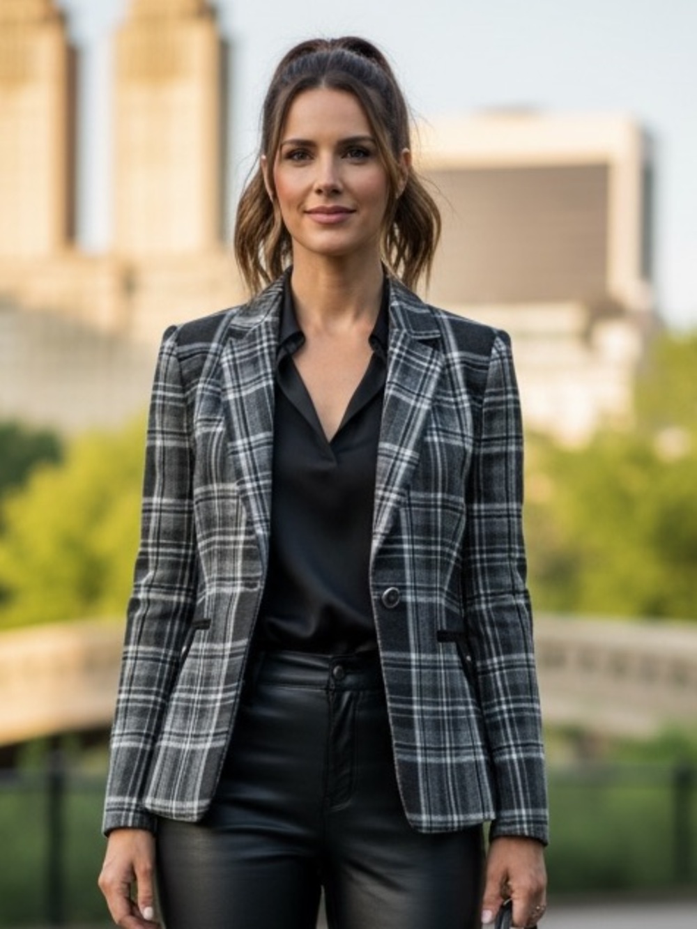 Dc*Tahari by ASL Gray Black Plaid Blazer Tailored Fitted Office S 8